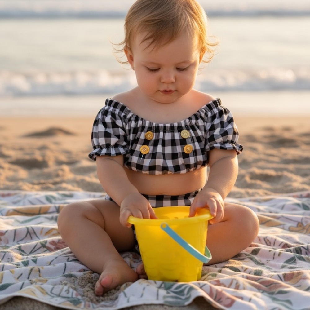 Chic‎ Black and White Checkered Kids Bikini NWOT